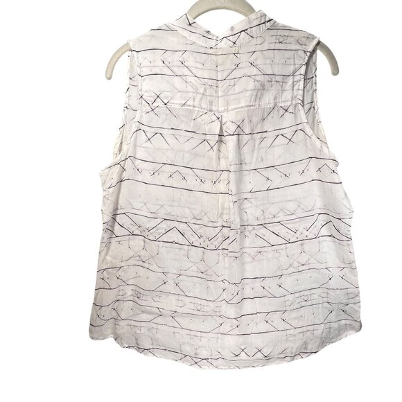 Cloth & Stone White Sleeveless Tencel Button Down Blouse Abstract Sheer Size L - Picture 2 of 10